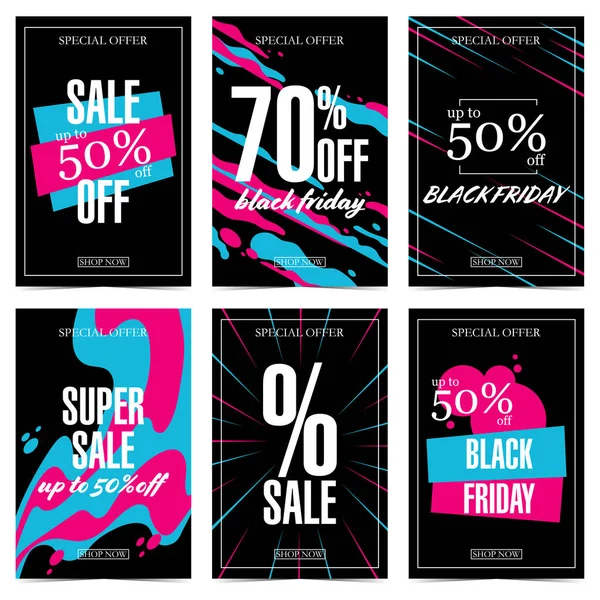 Venda Desconto Banners Cartazes Para Black Friday Grande Venda Temporada — Vetor de Stock