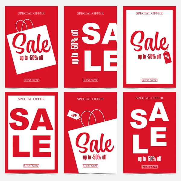 Sale Banner Poster Design Template Red White Colours Vector Illustration — Vetor de Stock