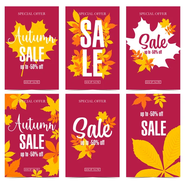 Verkaufsbanner Für Herbstrabatt Und Aktionseinkaufszeit Mit Leuchtendem Herbstlaub Und Schriftzug — Stockvektor