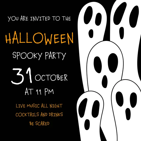 Halloween Skrämmande Fest Inbjudan Banner Eller Affisch Med Skrämmande Spöken — Stock vektor