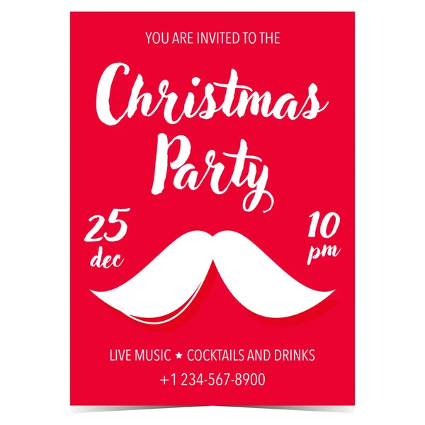 クリスマスパーティーのポスターや冬の休日のお祝いの招待状やグリーティングカードのバナー ベクトルイラストでフラットスタイルでサンタクロースの口ひげで赤い背景にクリスマスイブパーティー — ストックベクタ