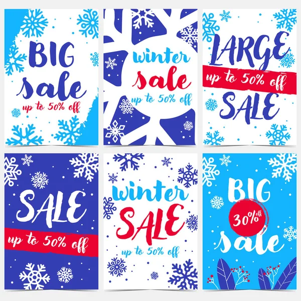 Cartaz Promocional Venda Inverno Design Banner Com Flocos Neve Para — Vetor de Stock