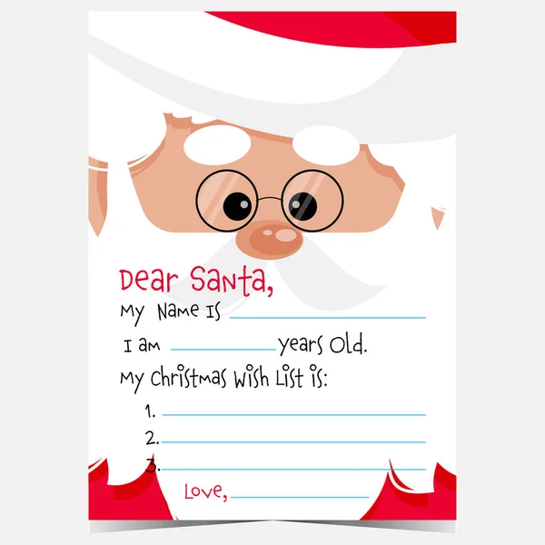 Postcard or letter template to fill with a message and wish list and send it to Santa Claus during Christmas and other winter holidays celebration. Ready to print vector illustration.