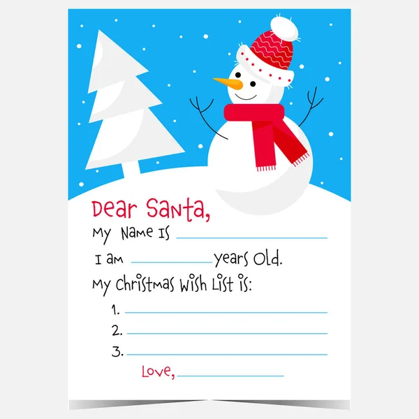 Brief Den Weihnachtsmann Für Weihnachten Vektor Vorlage Weihnachtspostkarte Mit Wunschzettel — Stockvektor