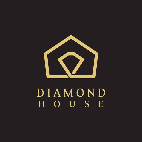 Kombination Minimalistisk Diamant Och Hus Med Lyxig Linje Logotyp Design — Stock vektor