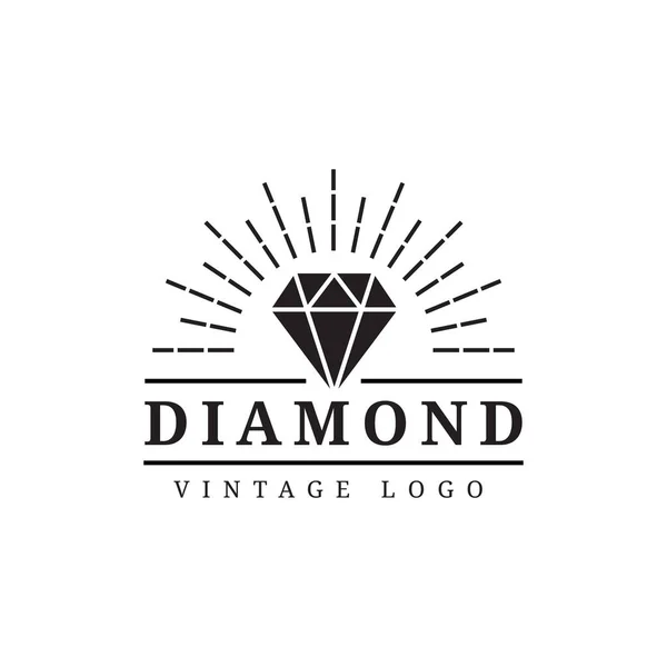 Diamant Med Solstrålar Vintage Stil Vektor Logotyp Mall — Stock vektor