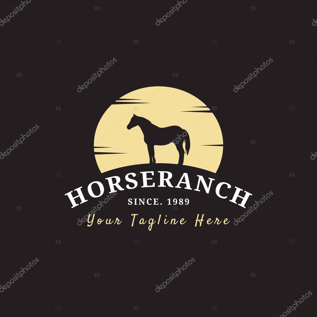Silhouette horse ranch vintage vector logo template