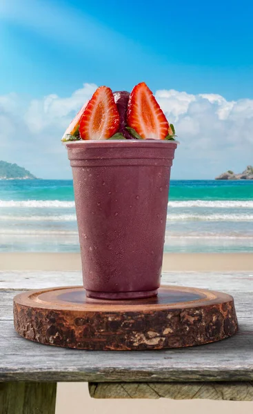Ice Cream Acai Cup Background Tropical Beach — стоковое фото