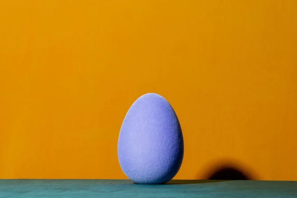 Soft Blue Easter Egg Decoration Yellow Background — Foto de Stock