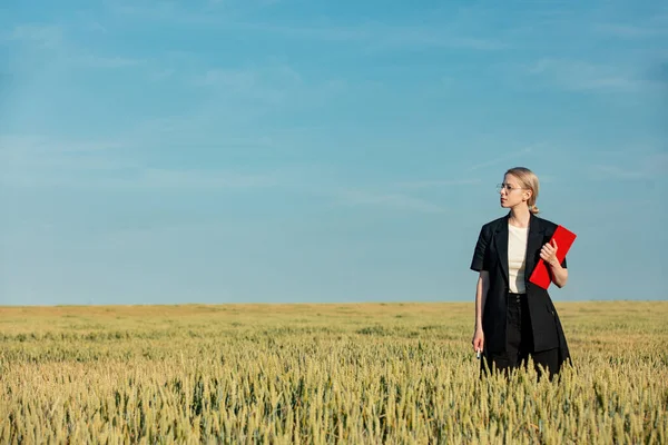 Salarié Une Entreprise Agricole Avec Carnet Notes Vérifie Qualité Blé — Photo