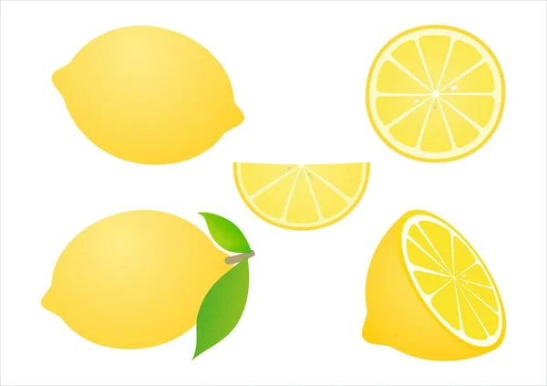 Ломтики Лимона Набор Изолированы Белом Фоне Векторная Иллюстрация — стоковый вектор
