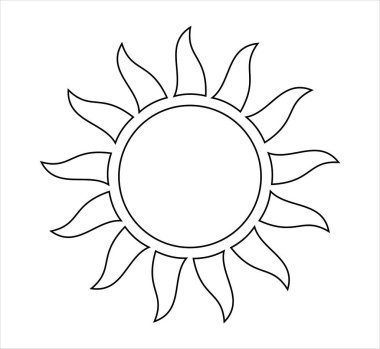 Güneş ışınlı taslak vektör, güneş çizimi, güneş simgesi simgesi siyah beyaz