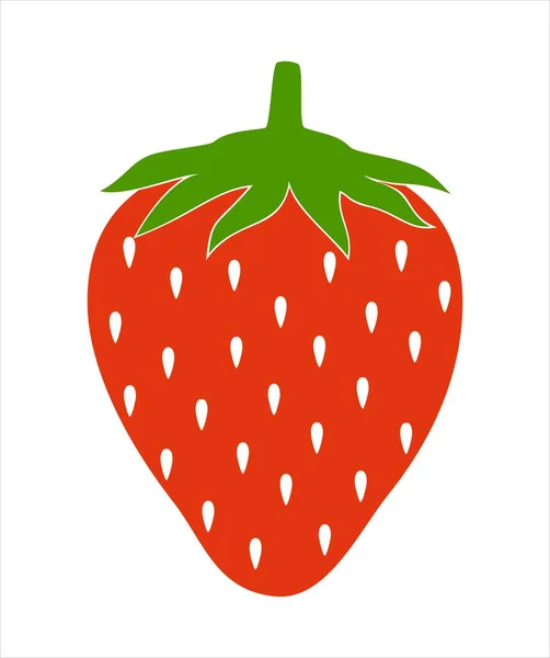 Rote Erdbeere Mit Grünen Blättern Isolierter Vektor Erdbeere Flache Abbildung — Stockvektor