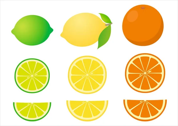 Conjunto Limones Frescos Naranjas Limas Sobre Blanco — Vector de stock