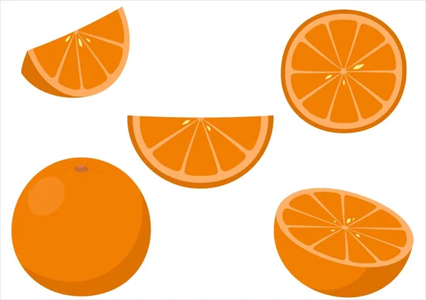 Ilustración Vectorial Fruta Cortada Rodajas Entera Naranja — Archivo Imágenes Vectoriales