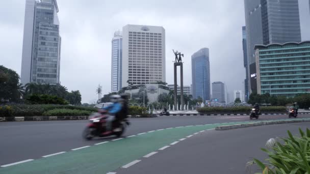 Jakarta Indonesia January 2022 Morning Traffic Central Jakarta Bundaran Hotel — Stock Video