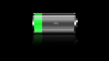 Batarya şarjı 3 boyutlu cam animasyonu. 4K video canlandırması