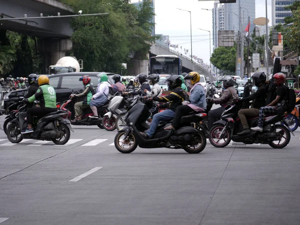 Jakarta Indonésie Března 2022 Dav Motorkářů Křižovatce Pancoran Jižní Jakarta — Stock fotografie