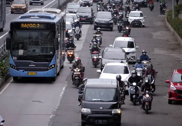 Jakarta Indonésie Března 2022 Provoz Jalan Gatot Subroto Jižní Jakarta — Stock fotografie