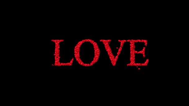 Slovo Láska Řady Slábnoucích Symbolů Srdce Padající Dolů — Stock video