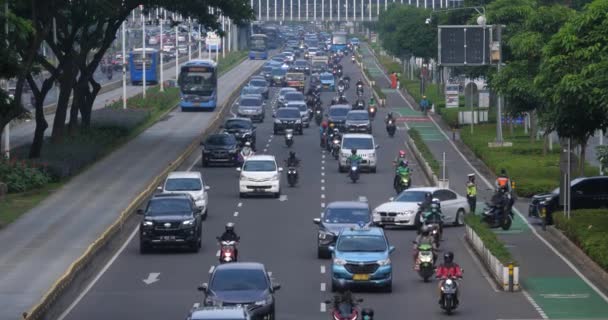 Jakarta Indonesia April 2022 Traffic Jam Morning Jalan Sudirman Jakarta — Stock Video