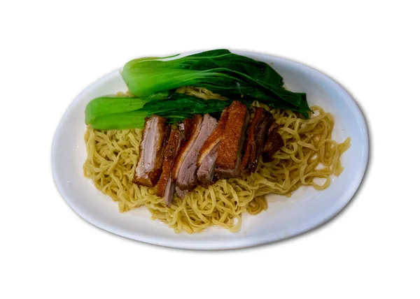 Duck Noodles White Plate Isolated White Background — Stock Fotó