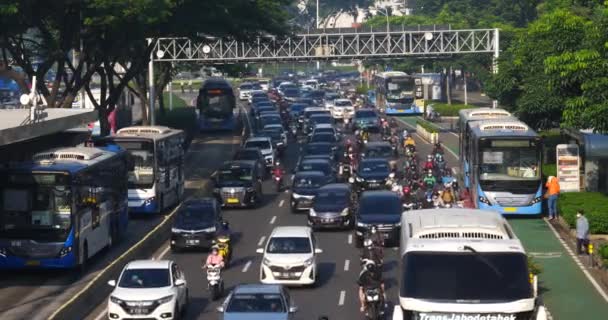 Jakarta Indonesia May 2022 Traffic Jam Morning Jalan Sudirman South — Stock Video