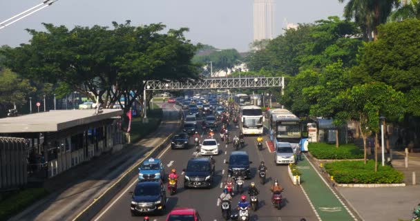 Jakarta Indonésie Května 2022 Dopravní Zácpa Dopoledních Hodinách Jalan Sudirman — Stock video