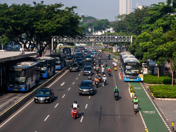 Jakarta Indonésie Května 2022 Ranní Provoz Dálnici Jakartě — Stock fotografie