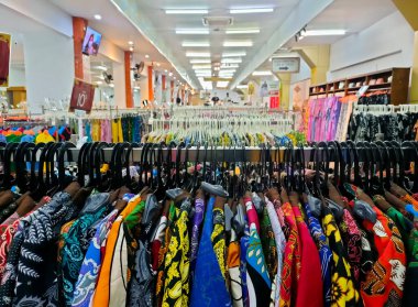 Cirebon, Indonesia-August 14, 2022: various Trusmi batik from Cirebon in a boutique