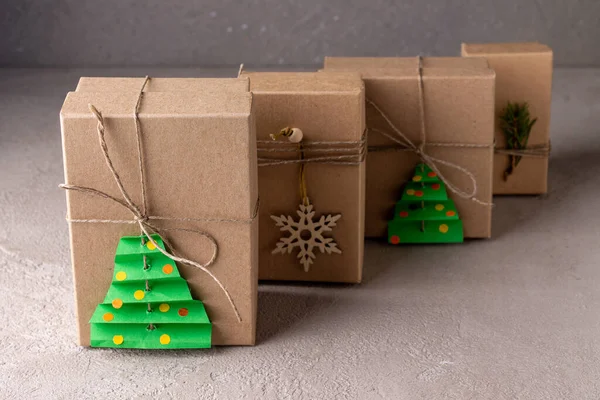 Eco Friendly Christmas Craft Boîtes Cadeaux Papier — Photo