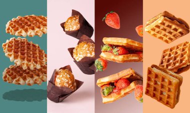 Viyana waffle 'ı, bademli kek, kolaj