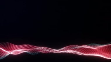 Soyut, dikişsiz, parlak mavi fütüristik parçacık, soyut, soyut, parlak dalga parçacıkları siyah arkaplan üzerinde akıyor, dijital veri akışının hareketi. Büyük veri arkaplanı 