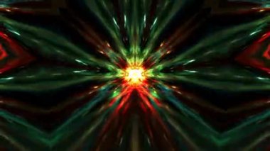 Koyu yeşil soyut hareket dalgası kaleydoskop çizgileri. 4K 3D kusursuz döngü fraktal formları sihirli enerji akışı animasyonlu arka plan. VJ döngüsü, sahne şovu, geçiş süreci, sosyal ve web projesi için parıldayan kaleydoskop fişeği.