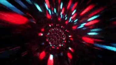 Mavi kırmızı dijital ışıklara doğru soyut döngü uçuşları, hareketli dijital tünellerde parlayan neon ışınları ışık çizgileri animasyonu etkiler. 4K 3D kusursuz döngü arkaplan kavramı. VJ sahnesi