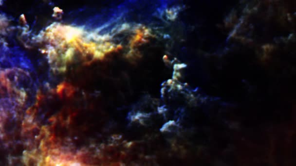 Sömlös Loop Utrymme Resa Genom Grunge Mörkorange Blått Moln Nebulosa — Stockvideo