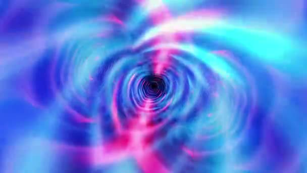Absztrakt hipnotikus rózsaszín kék hullám örvény hurokban. Absztrakt mozgás grafika örvény neon fények aura és forgás díszes minta fény, dinamikus DJ anyag. 3D renderelés, 4K zökkenőmentes hurok. VJ loop disco háttér.