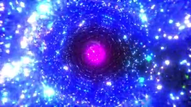 概要星間飛行 時間移動は紫色の星のハイパースペーストンネル内のジャンプ 3Dシームレスループハイパートンネルまたはワームホールサイエンスデジタル背景 特異点 重力波 — ストック動画