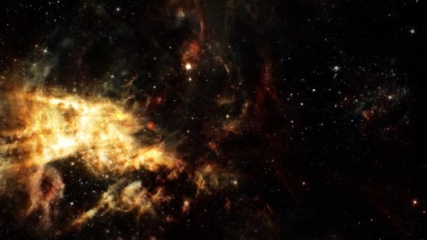 Loop Space Flight Mélyűri Felfedezés Utazás Arany Felhő Nebula Hurok — Stock videók