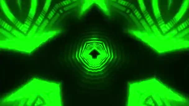 Абстрактний Гіпноз Світяться Зеленими Візерунками Калейдоскопа Безшовний Цикл Хаосу Геометричної — стокове відео
