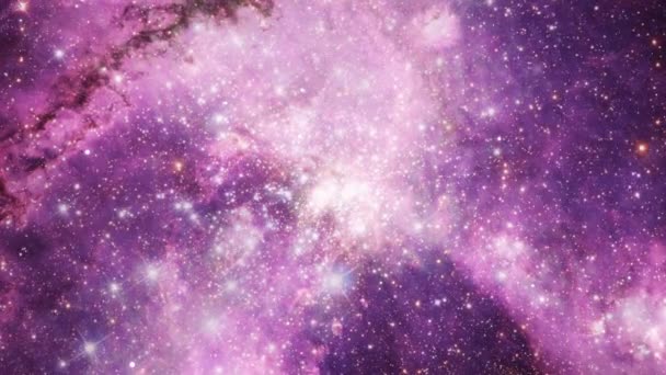 Nahtlose Schleifengalaxienerkundung Durch Den Weltraum Richtung Wunderschön Leuchtender Rosa Wolkennebel — Stockvideo