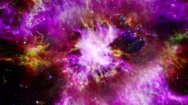Zökkenőmentes Hurok Galaxis Felfedezés Világűrben Grunge Felé Gyönyörű Ragyogó Lila — Stock videók