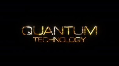 Kuantum Teknolojisi altın metni. Siyah arka planda hata etkisi döngüsü başlığı var. 4K 3D kusursuz döngü Quantum Teknolojisi hatası element etkisi metin animasyonu giriş başlığı olarak siyah üzerine altın parıltı.