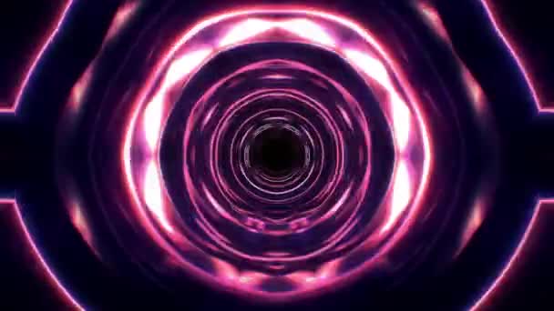 Astratto Bagliore Rosa Caleidoscopio Incandescente Tech Futuristico Neon Mandala Tunnel — Video Stock