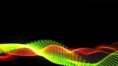 Soyut parlayan çok renkli fütüristik parçacık örgüsü dijital soyut, ışıldayan dalga parçacıkları siyah arkaplan üzerinde akıyor, dijital veri akışının hareketi. Büyük veri arkaplanı 