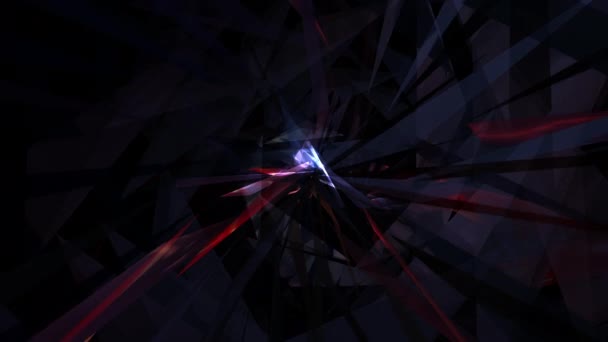 Lus Abstract Donkerblauwe Rode Chaos Triangle Fiber Bewegend Mesh Tunnel — Stockvideo