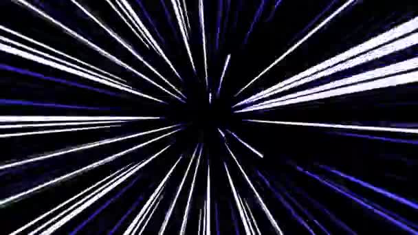 概要黒を背景に回転するコミックホワイトブルーのライトスピードライン 4Kアニメ放射ハイパードライブ ハイパースピード効果 4Kグランジ放射動速度線運動効果素子 — ストック動画