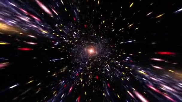 Flying Star Fields Many Particles Hyper Space Warp Tunnel Center — Stock Video