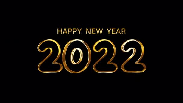 Happy New 2022黄金のテキストバナーループアニメーションQuicktime Alpha Channel Prores 4444 3Dレンダリングシームレスなループを使用して黒の背景に単語を分離ハッピーNew Year 2022ワード分離効果 — ストック動画