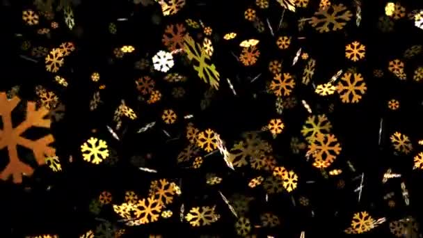 Циклічний Вихровий Світильник Золотий Цифровий Сніжинка Чорному Тлі Анімації Золоті — стокове відео